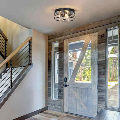 LNC Black Modern Farmhouse Flush Mount w/ Seeded Glass Shade Ceiling Light