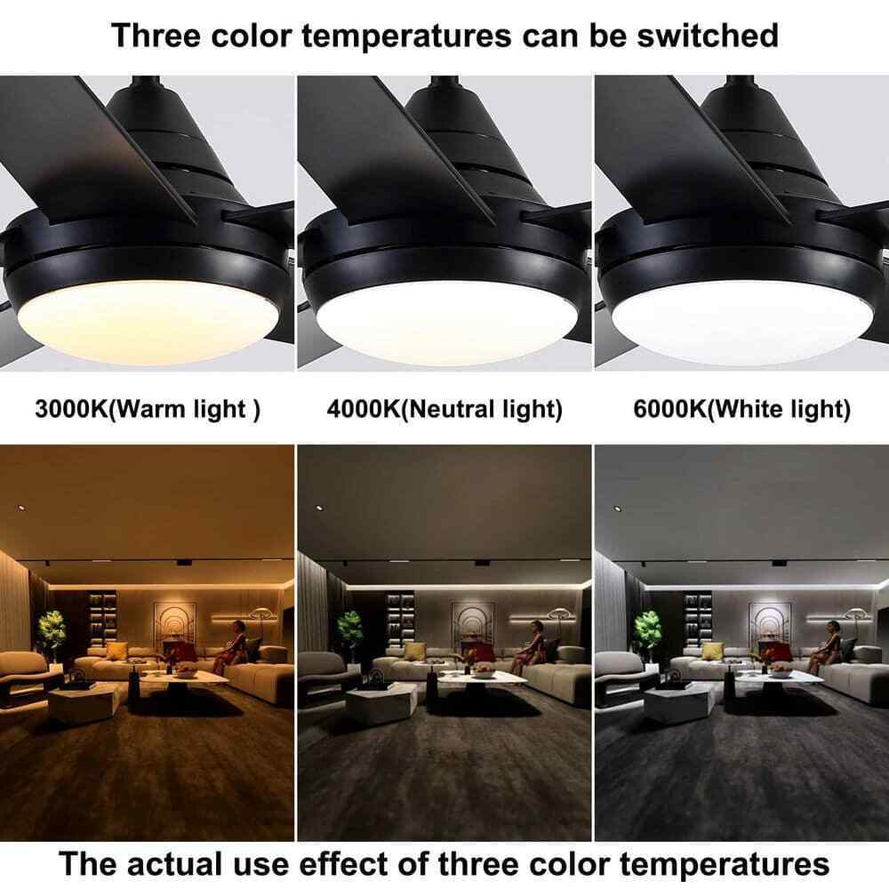 YUHAO 48 in. Dimmable Integrated LED Indoor Black Ceiling Fan w Light and Remote