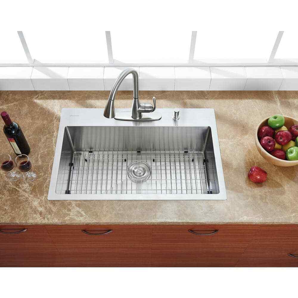 Glacier Bay 32 in. Tight Radius Drop-in 16G SS 4-Hole Single Bowl Kitchen Sink