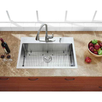 Glacier Bay 32 in. Tight Radius Drop-in 16G SS 4-Hole Single Bowl Kitchen Sink