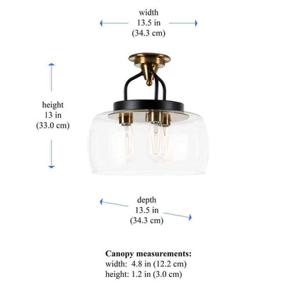 STANFORD LIGHTING Varese 3-Light Bronze Semi-Flush Mount with Clear Glass Shade