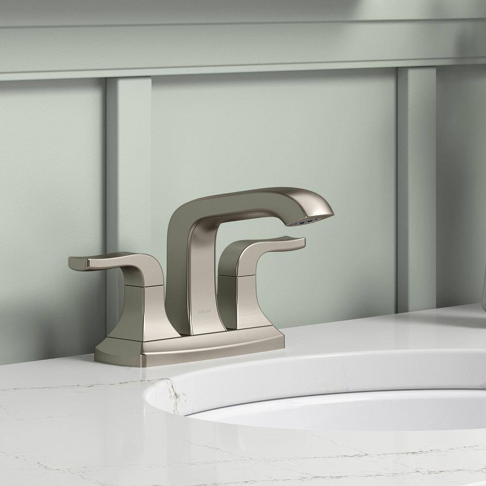 KOHLER Rubicon 4 in. Centerset Double Handle Bathroom Faucet in Brushed Nickel