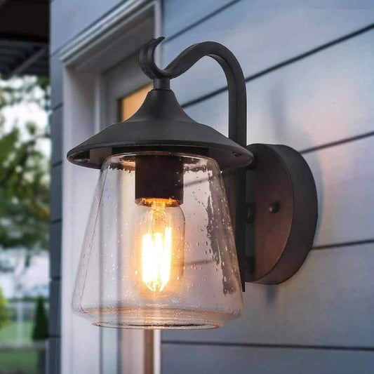 LNC Modern Frosted Black Porch Outdoor Wall Sconce 1-Light Exterior Lantern