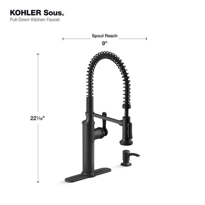 KOHLER Sous Pro-Style Single Handle Pull Down Sprayer Kitchen Faucet Matte Black