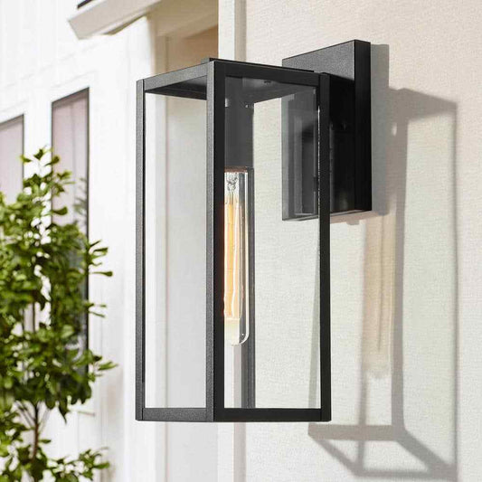 LNC Rustic Matte Black Outdoor Wall Sconce 1-Light Classic Cage Wall Lantern