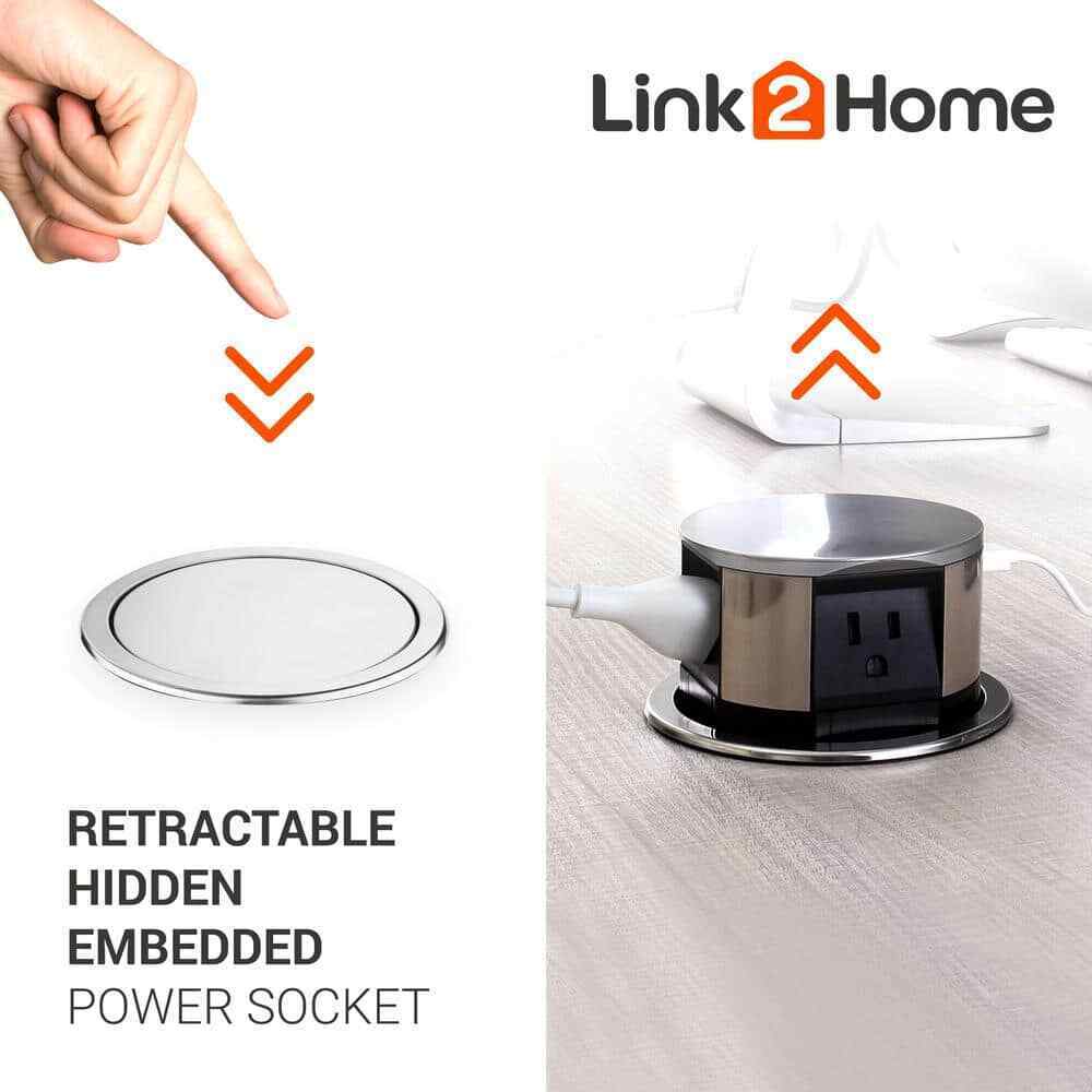 Link2Home Space Saver Pop Up-Outlet 3 Power Outlets 15 Amp 2 USB Ports
