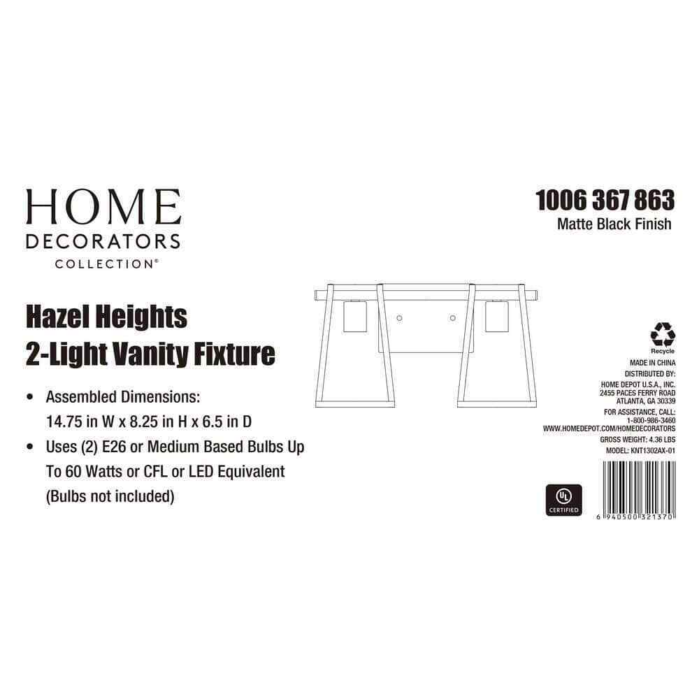 Home Decorators Hazel Heights 2-Light Black Farmhouse Bathroom Vanity Light