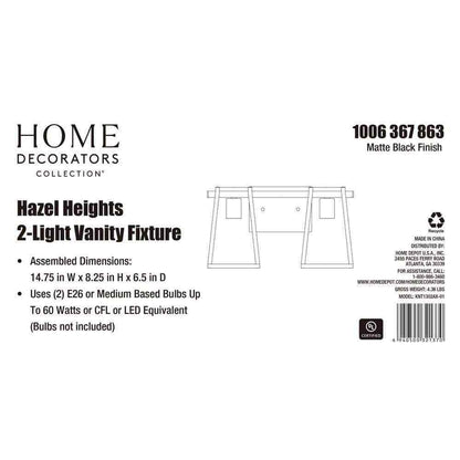 Home Decorators Hazel Heights 2-Light Black Farmhouse Bathroom Vanity Light
