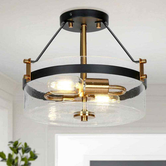 Uolfin Modern Farmhouse Black Semi-Flush Mount 12.5 in. 2-Light Ceiling Fixture