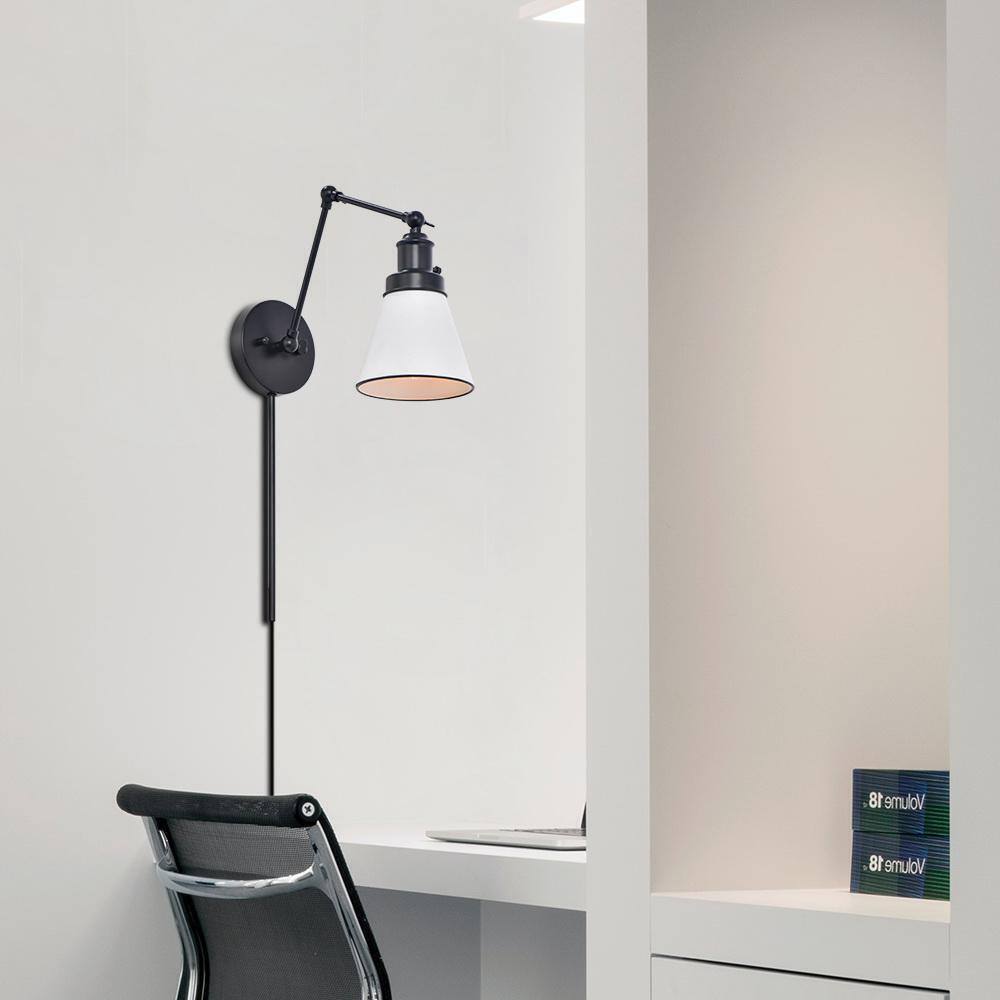 Hampton Bay 1-Light Black Plug-In/Hardwired Swing Arm Wall Lamp