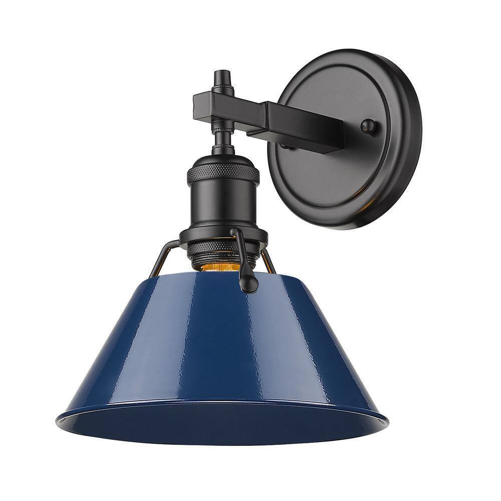 Golden Lighting Orwell 4.875 in. 1-Light Black Vanity Light w/ Matte Navy Shade