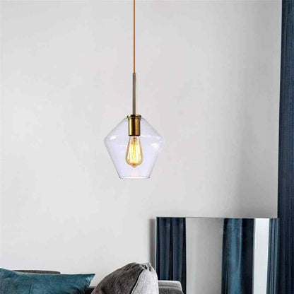 LamQee 9.1 in. W x 8.5 in. H 1-Light Clear Glass Champagne Gold Pendant Light