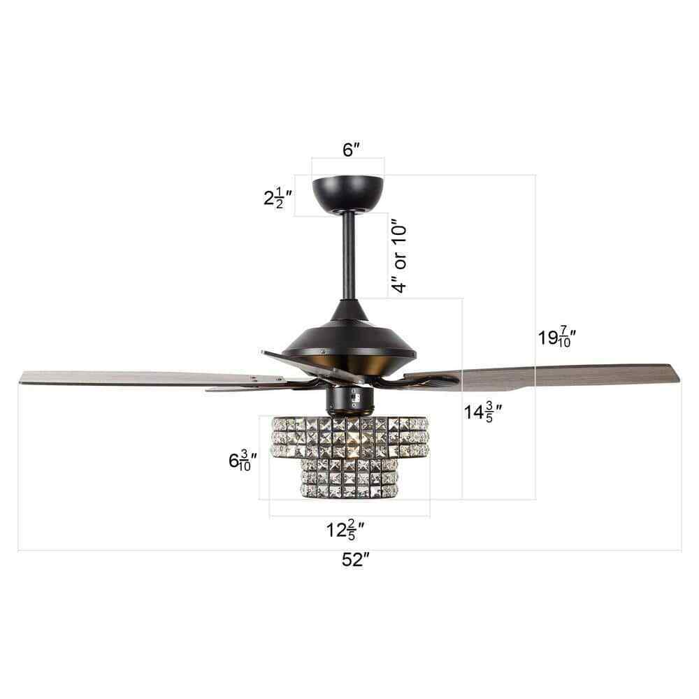 Parrot Uncle Rafferty 52 in. Black Dual Crystal Ceiling Fan w/ Remote Control