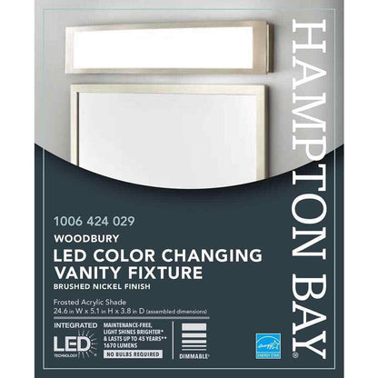 Hampton Bay Woodbury 24.6 in. Brushed Nickel Integrated LED Bathroom Light Bar