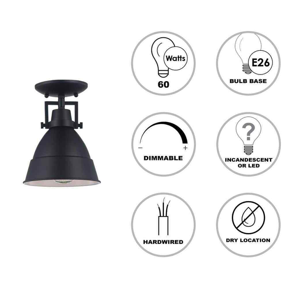 Monteaux Lighting 7 in. Monteaux 1-Light Black Semi-Flush Ceiling Light Fixture