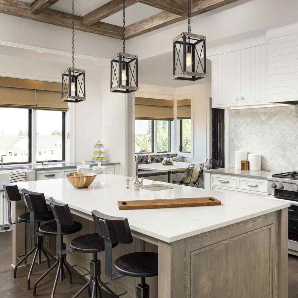 LNC Black Rustic Wood Cage Pendant Light