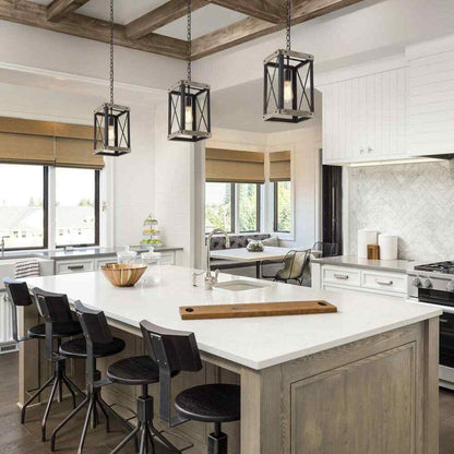 LNC Black Rustic Wood Cage Pendant Light