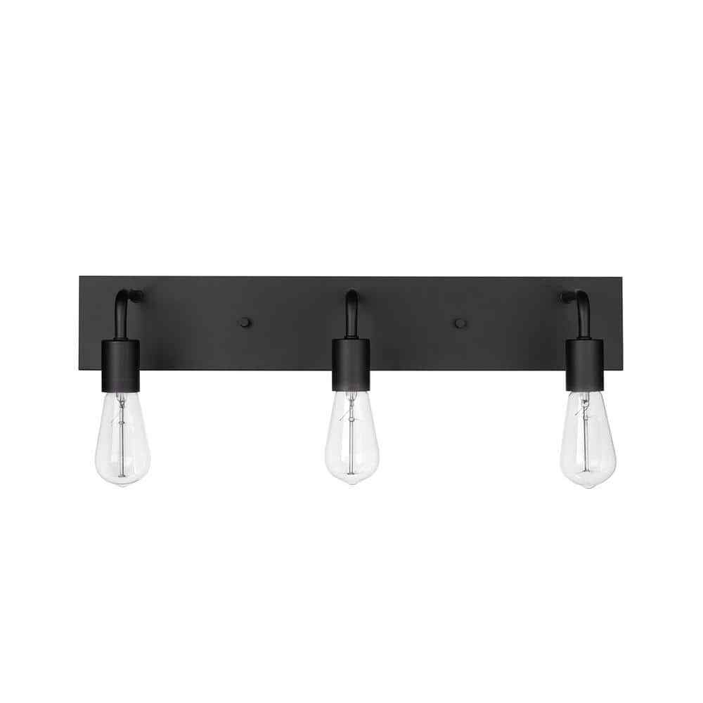 Hampton Bay Northvale 24 in 3-Light Matte Black Industrial Bathroom Vanity Light