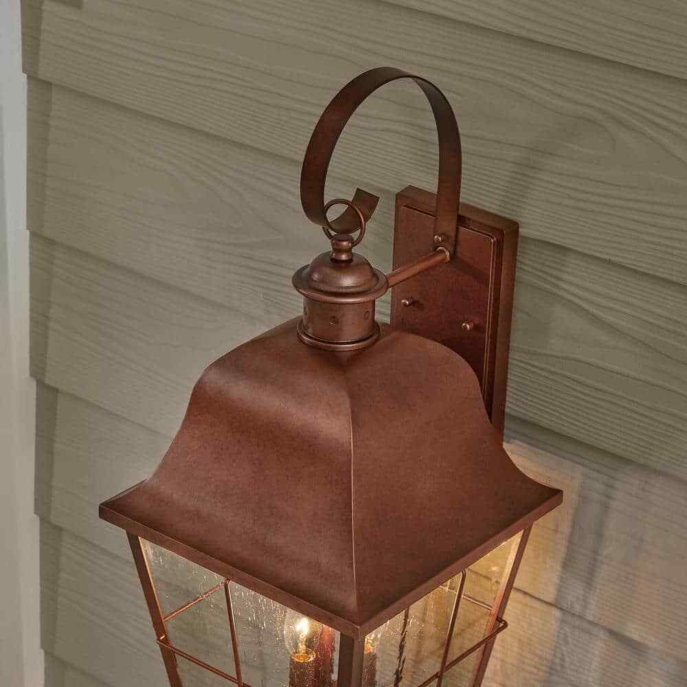 Hampton Bay Warwick 28" Aged Copper Finish Hardwired Wall Lantern Seeded Glass