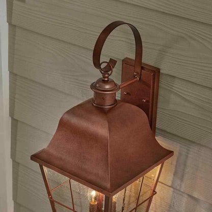 Hampton Bay Warwick 28" Aged Copper Finish Hardwired Wall Lantern Seeded Glass