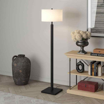 Hudson+Canal Flaherty 62.32 in. Blackened Bronze Floor Lamp with Fabric Shade