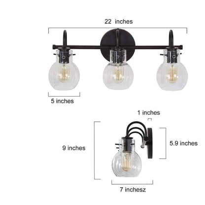 LNC 22 in. 3-Light Modern Black Bathroom Vanity Light w/Clear Glass Globe Shades