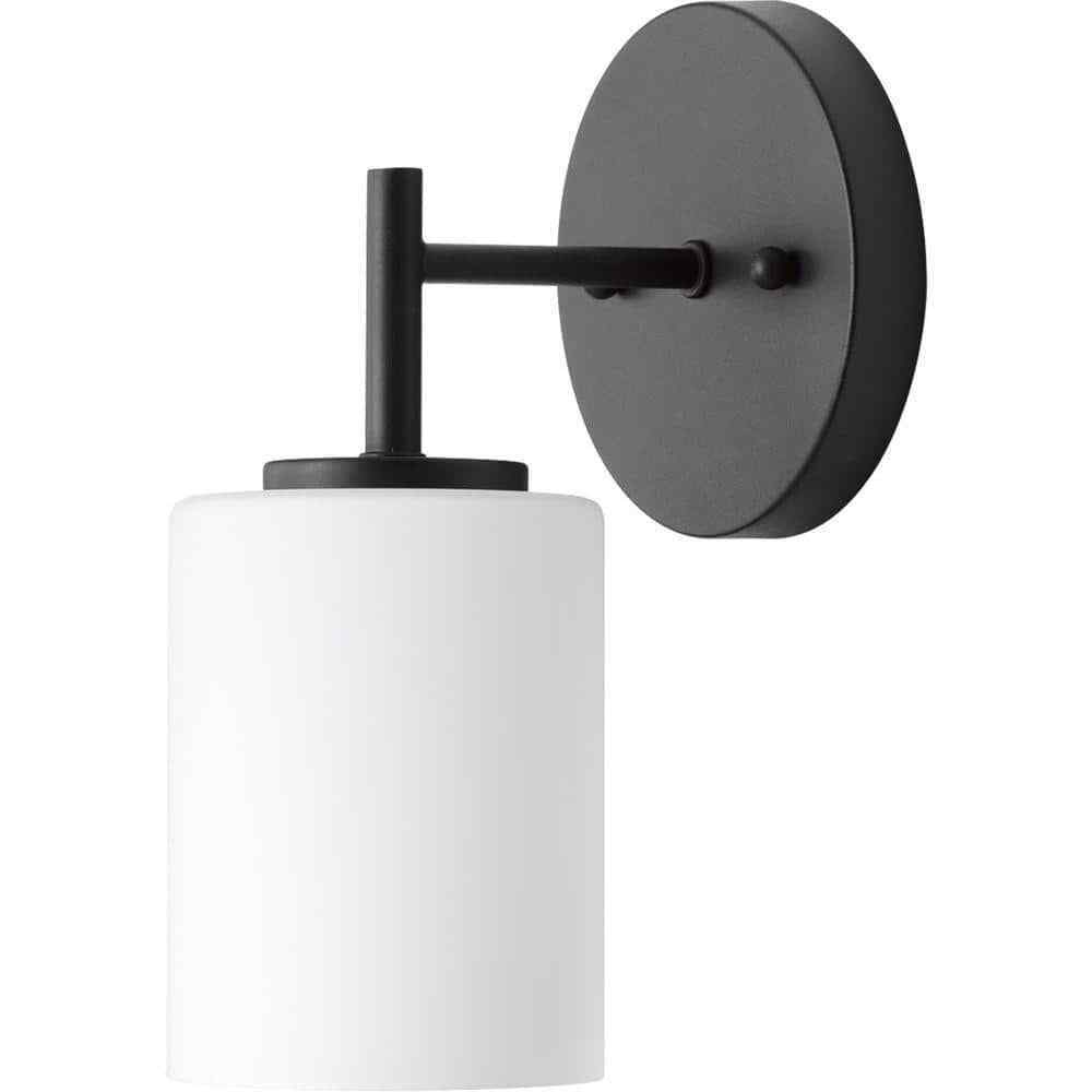 Progress Lighting Replay 5-1/4 in. Black Etched White Glass Vanity Wall Light