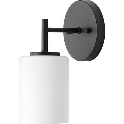 Progress Lighting Replay 5-1/4 in. Black Etched White Glass Vanity Wall Light