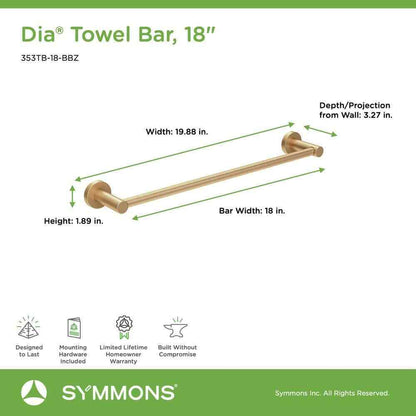 Symmons Dia 18 in. Wall-Mounted Towel Bar in Brushed Bronze