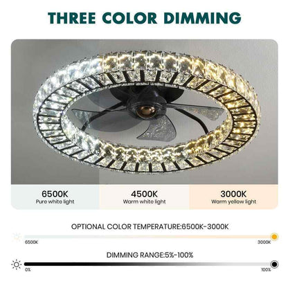 FANNEHONNE 22 in. LED White Crystal Ceiling Fan CA00001103