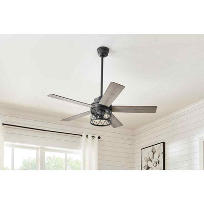 Hampton Bay North Grove 52 in. Indoor LED Matte Black Dry Rated Ceiling Fan