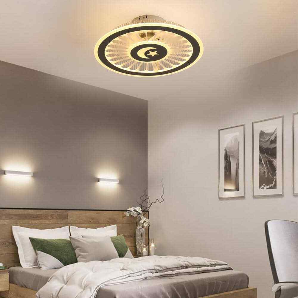 OUKANING 18 in. Gray Modern Simple Style Indoor LED Semi Flush Mount Ceiling Fan