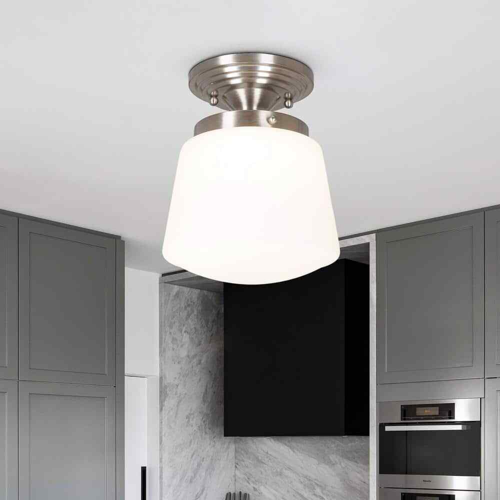 Cresswell LED 9.75 in. Brushed Nickel Vintage Inspired Semi Flush Mount