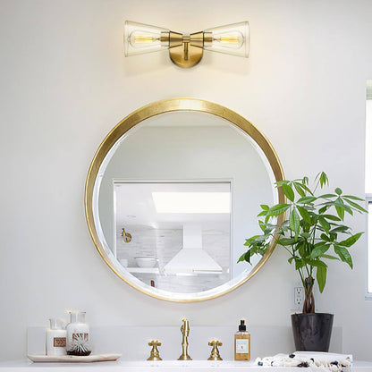 JAZAVA 16.57 in. 2 Light Gold Vanity Lights Clear Glass Indoor Wall Sconce