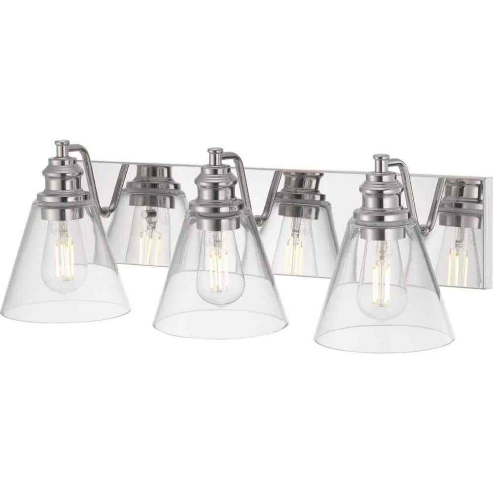 Hampton Bay Manor 24" 3-Light Polished Nickel Industrial Bathroom Vanity Light