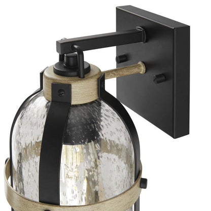 Hampton Bay Vinwood 1-Light Matte Black and Faux Wood Hardwired Wall Sconce