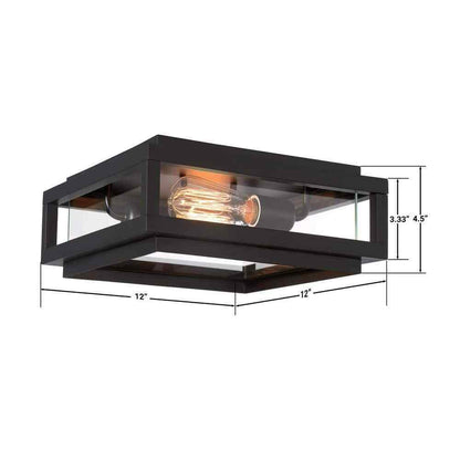 GLUCKSTEINELEMENTS Rockwell 12 in. 2-Light Black Flush Mount