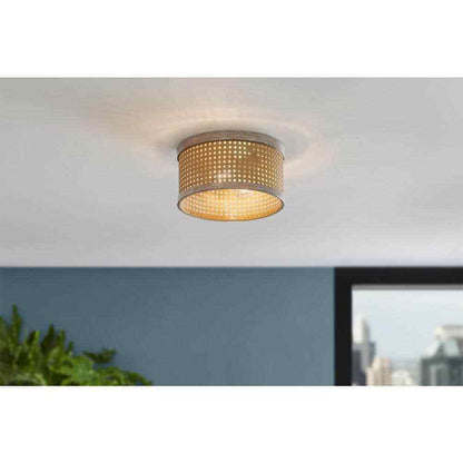 Home Decorators Collection Beau 11.88 in. 2-Light Natural Wood Flush Mount