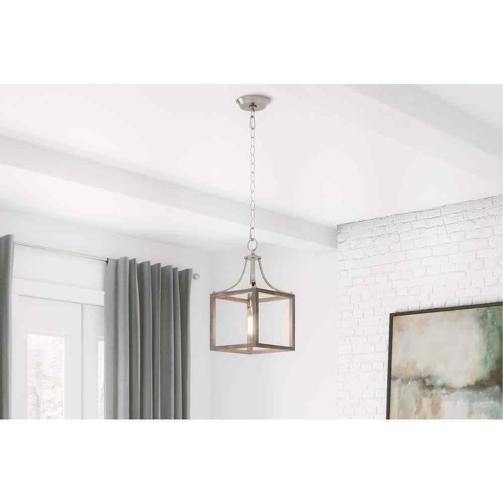 Hampton Bay Boswell Quarter Brushed Nickel Mini-Pendant w/Weathered Wood Accents