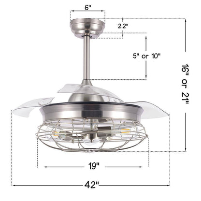 Bella Depot 36 in. LED Brushed Nickel Retractable Ceiling Fan Light and Remote