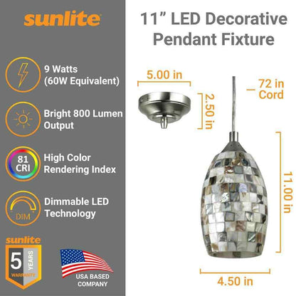 Sunlite Venice Integrated LED Brushed Nickel Dimmable Hanging Pendant Fixture