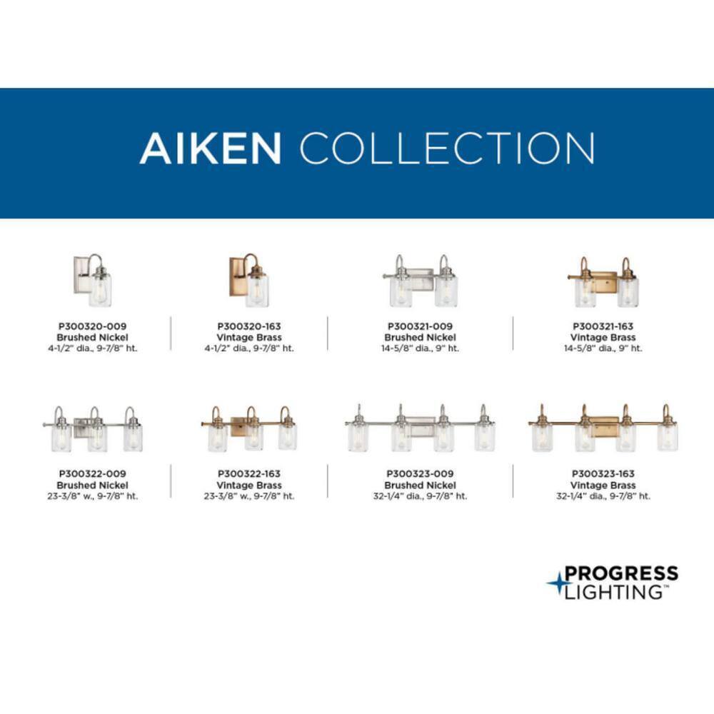Progress Lighting Aiken 3-Light Vintage Brass Clear Glass Bath Vanity Light