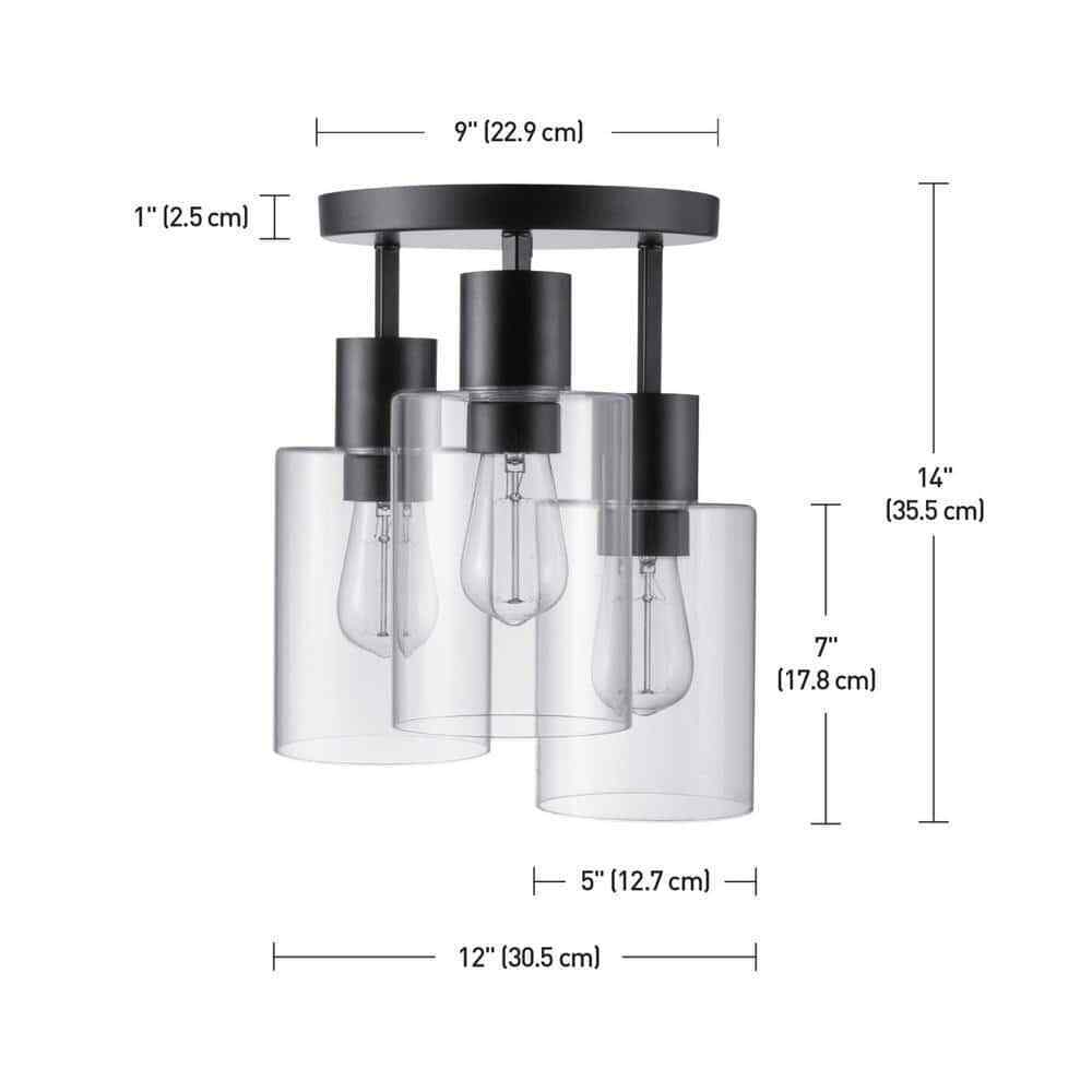 Hampton Bay Sutton Place 3-Light Matte Black Flush Mount Farmhouse Ceiling Light