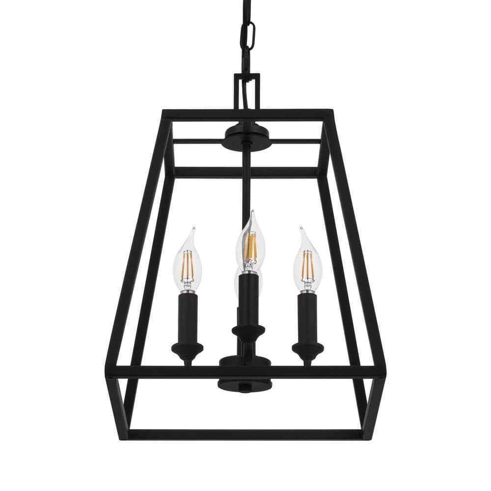 Hampton Bay Knightley 4-Light Caged Matte Black Pendant Island Hanging Light
