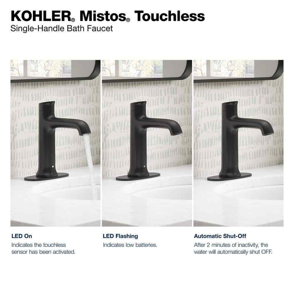KOHLER Mistos Powered Touchless Single Hole Bathroom Faucet in Matte Black