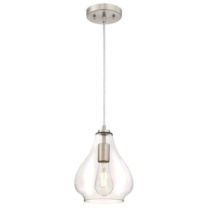 Westinghouse Wes 1-Light Brushed Nickel Mini Pendant with Clear Glass Shade