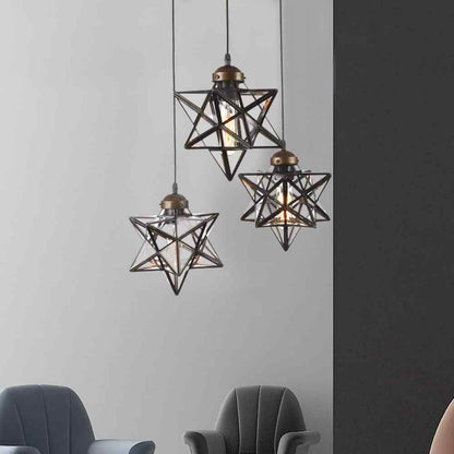 OUKANING 12 in. Brown Antique Moravian Star Pendant Light w/ Metal Glass Shade