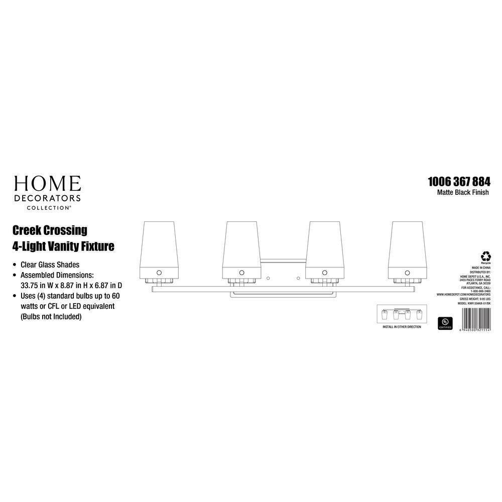 Home Decorators Creek Crossing 33.75 in. 4-Light Black Bathroom Vanity Light
