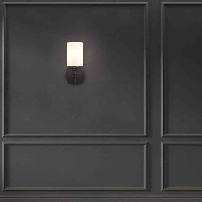 Home Decorators Collection Ayelen 1-Light Black Wall Sconce Opal White Glass
