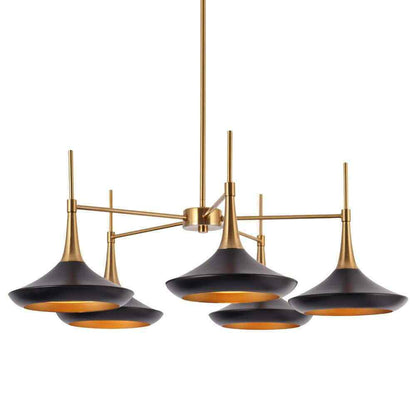 LNC Modern Matte Black Island Chandelier w/ Bell Metal Shades